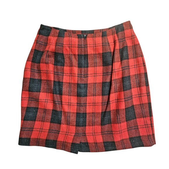 Hillard & Hanson Wool Blend Red Black Plaid Skirt Horsebit 28 Prep Grunge‎ - Picture 2 of 10